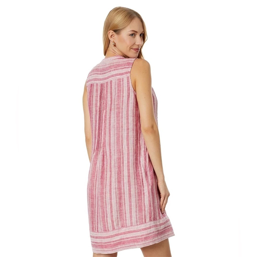 Faherty Isha Striped Mini Dress Tank 100% Linen Pink White Pockets Size XS EUC - Picture 2 of 11